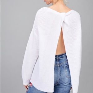 White knitted backless sweater